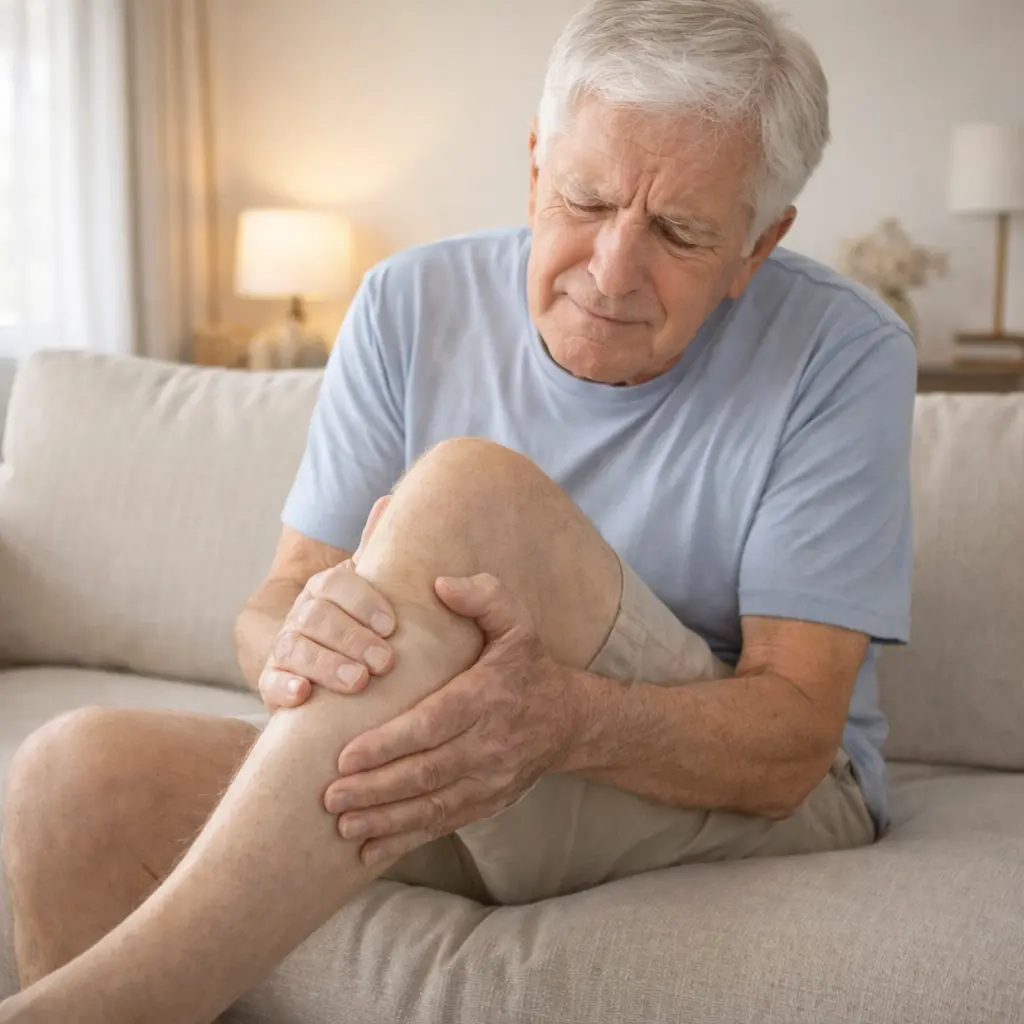 Senior experiencing leg pain and muscle cramps