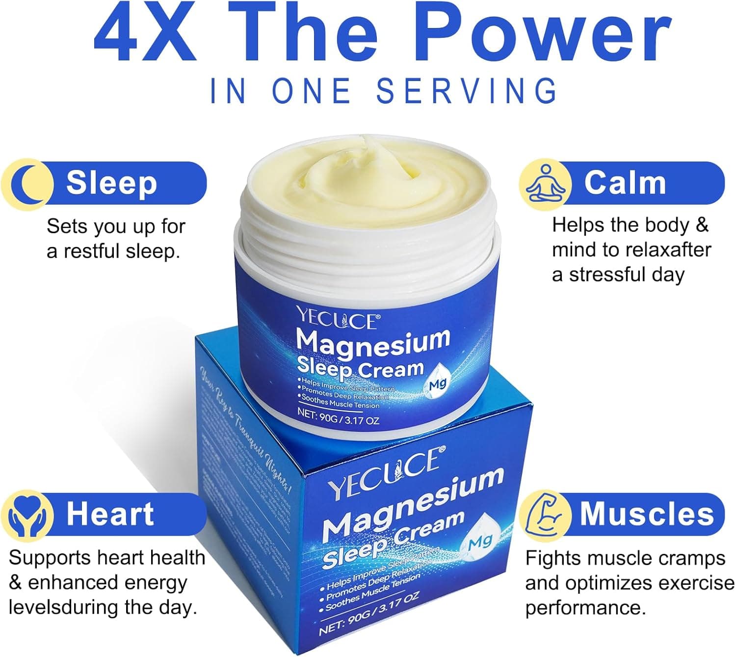 ElevaVita Magnesium Sleep Cream, 4X the power for sleep, calm, heart, and muscles